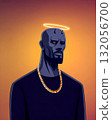 Stylish character with a glowing halo and chains in digital art setting 132056700