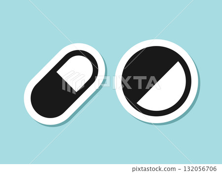 Pills capsules sticker icon in flat style. Medical tablet vector illustration on isolated background. Healthcare drug sign business concept. Pills capsules sticker icon in flat style. Medical tablet vector illustration on isolated background. Healthcare drug sign business concept. 132056706