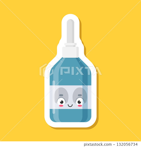 Cute character pills sticker icon in flat style. Happy tablet vector illustration on isolated background. Medical drug sign business concept. 132056734