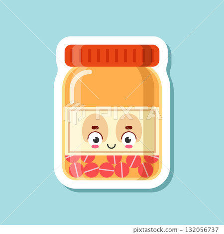Cute character pills sticker icon in flat style. Happy tablet vector illustration on isolated background. Medical drug sign business concept. Cute character pills sticker icon in flat style. Happy tablet vector illustration on isolated background. Medical drug sign business concept. 132056737