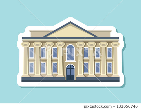 Bank building icon sticker in flat style. Financing department vector illustration on isolated background. Courthouse with columns sign business concept. Bank building icon sticker in flat style. Financing department vector illustration on isolated background. Courthouse with columns sign business concept. 132056740