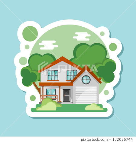 House icon sticker in flat style. Home vector illustration on isolated background. Apartment building sign business concept. House icon sticker in flat style. Home vector illustration on isolated background. Apartment building sign business concept. 132056744