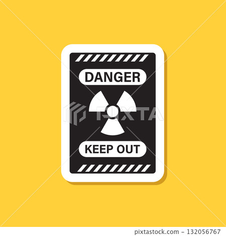 Radioactive material sticker icon in flat style. Radiation danger vector illustration on isolated background. Caution sign business concept. Radioactive material sticker icon in flat style. Radiation danger vector illustration on isolated background. Caution sign business concept. 132056767
