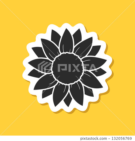 Sunflower sticker icon in flat style. Flora vector illustration on isolated background. Sunflower sign business concept. 132056769