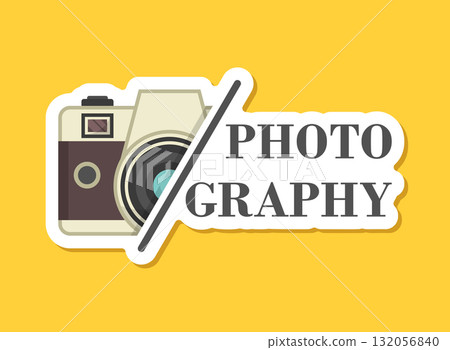 Camera sticker icon in flat style. Photography vector illustration on isolated background. Photo sign business concept. Camera sticker icon in flat style. Photography vector illustration on isolated background. Photo sign business concept. 132056840
