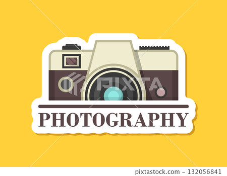 Camera sticker icon in flat style. Photography vector illustration on isolated background. Photo sign business concept. Camera sticker icon in flat style. Photography vector illustration on isolated background. Photo sign business concept. 132056841