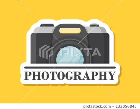 Camera sticker icon in flat style. Photography vector illustration on isolated background. Photo sign business concept. Camera sticker icon in flat style. Photography vector illustration on isolated background. Photo sign business concept. 132056845