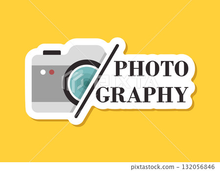 Camera sticker icon in flat style. Photography vector illustration on isolated background. Photo sign business concept. Camera sticker icon in flat style. Photography vector illustration on isolated background. Photo sign business concept. 132056846