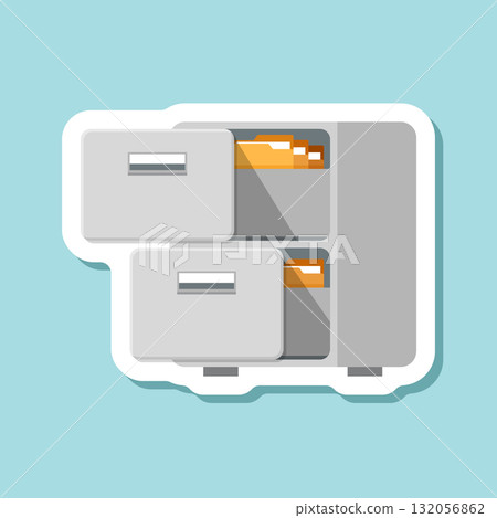 Office cabinet sticker icon in flat style. Furniture storage vector illustration on isolated background. Drawer sign business concept. 132056862