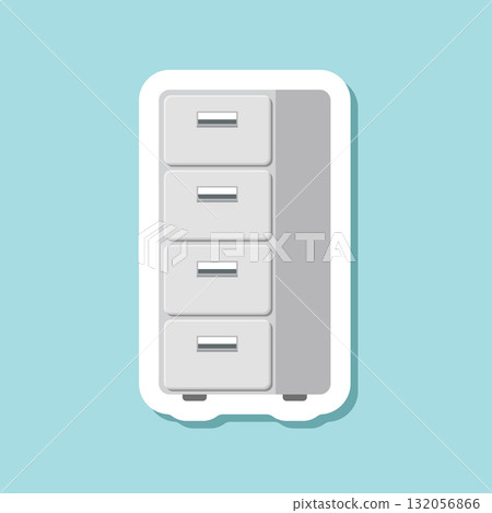 Office cabinet sticker icon in flat style. Furniture storage vector illustration on isolated background. Drawer sign business concept. 132056866
