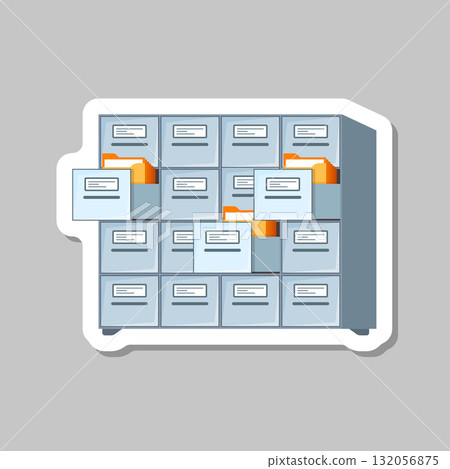 Office cabinet sticker icon in flat style. Furniture storage vector illustration on isolated background. Drawer sign business concept. Office cabinet sticker icon in flat style. Furniture storage vector illustration on isolated background. Drawer sign business concept. 132056875