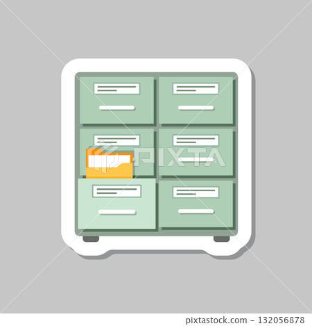 Office cabinet sticker icon in flat style. Furniture storage vector illustration on isolated background. Drawer sign business concept. 132056878