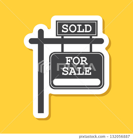 Real estate banner sticker icon in flat style. Sale label vector illustration on isolated background. Sold sign business concept. 132056887
