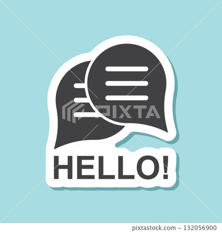 Hello dialogue balloon sticker icon in flat style. Speech bubble vector illustration on isolated background. Comment sign business concept. 132056900