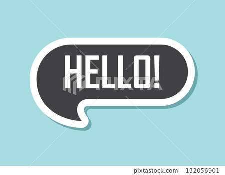 Hello dialogue balloon sticker icon in flat style. Speech bubble vector illustration on isolated background. Comment sign business concept. Hello dialogue balloon sticker icon in flat style. Speech bubble vector illustration on isolated background. Comment sign business concept. 132056901