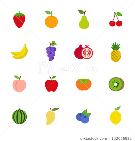 一組水果圖示.水果的向量插圖。 132056923