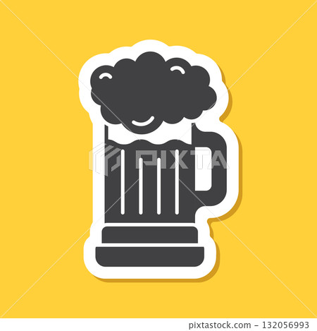 Cold beer sticker icon in flat style. Alcohol drink vector illustration on isolated background. Alcohol glass sign business concept. 132056993