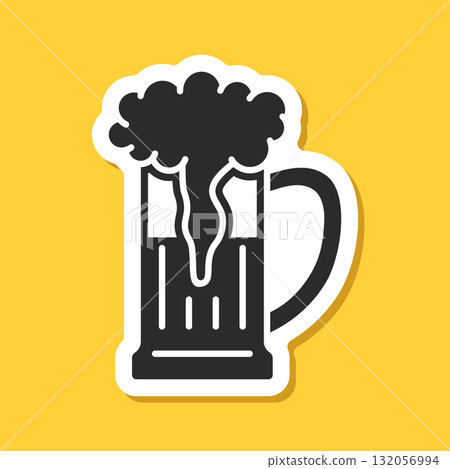Cold beer sticker icon in flat style. Alcohol drink vector illustration on isolated background. Alcohol glass sign business concept. 132056994