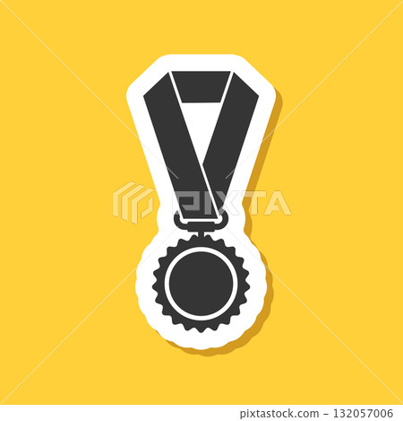 Gold medal sticker icon in flat style. Trophy award vector illustration on isolated background. Winner sign business concept. 132057006
