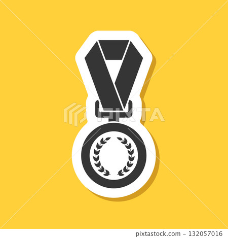 Gold medal sticker icon in flat style. Trophy award vector illustration on isolated background. Winner sign business concept. 132057016