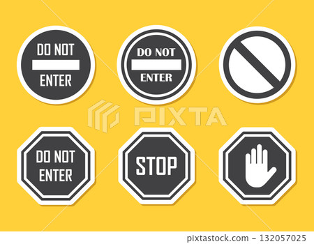 Stop icons sticker set in flat style. Warning symbol vector illustration on isolated background. Do not enter sign business concept. Stop icons sticker set in flat style. Warning symbol vector illustration on isolated background. Do not enter sign business concept. 132057025