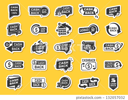 Cashback sticker icon set in flat style. Money back label vector illustration on isolated background. Cash back poster sign business concept. Cashback sticker icon set in flat style. Money back label vector illustration on isolated background. Cash back poster sign business concept. 132057032