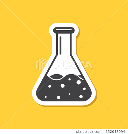 Science lab bottle sticker icon in flat style. Laboratory glassware equipment vector illustration on isolated background. Test tube sign business concept. 132057094