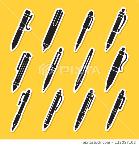 Ballpoint pen stickers icon set collection in flat style. Office tool vector illustration on isolated background. School equipment sign business concept. Ballpoint pen stickers icon set collection in flat style. Office tool vector illustration on isolated background. School equipment sign business concept. 132057108