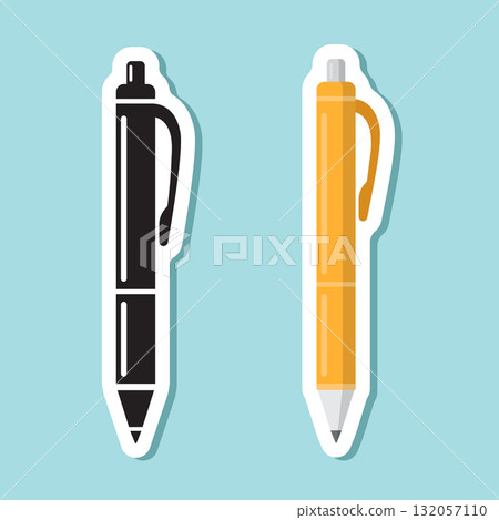 Ballpoint pen sticker icon in flat style. Office tool vector illustration on isolated background. School equipment sign business concept. Ballpoint pen sticker icon in flat style. Office tool vector illustration on isolated background. School equipment sign business concept. 132057110