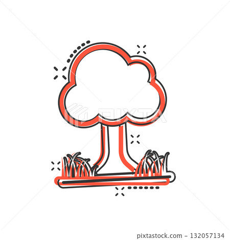 Tree icon in comic style. Forest cartoon vector illustration on white isolated background. Plant splash effect sign business concept. 132057134