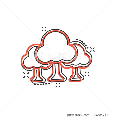 Tree icon in comic style. Forest cartoon vector illustration on white isolated background. Plant splash effect sign business concept. Tree icon in comic style. Forest cartoon vector illustration on white isolated background. Plant splash effect sign business concept. 132057140