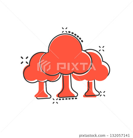 Tree icon in comic style. Forest cartoon vector illustration on white isolated background. Plant splash effect sign business concept. Tree icon in comic style. Forest cartoon vector illustration on white isolated background. Plant splash effect sign business concept. 132057141