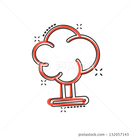 Tree icon in comic style. Forest cartoon vector illustration on white isolated background. Plant splash effect sign business concept. 132057143