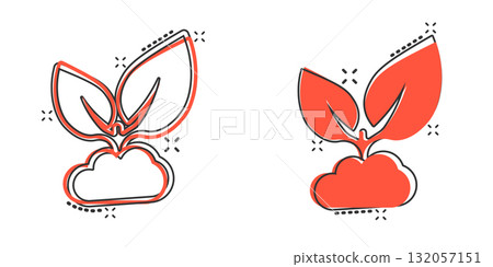 Leaf icon in comic style. Plant cartoon vector illustration on white isolated background. Flower splash effect sign business concept. 132057151