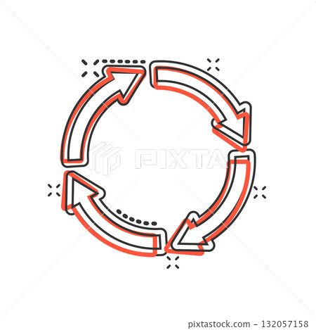 Recycle icon in comic style. Reuse cartoon vector illustration on white isolated background. Recycling splash effect sign business concept. 132057158