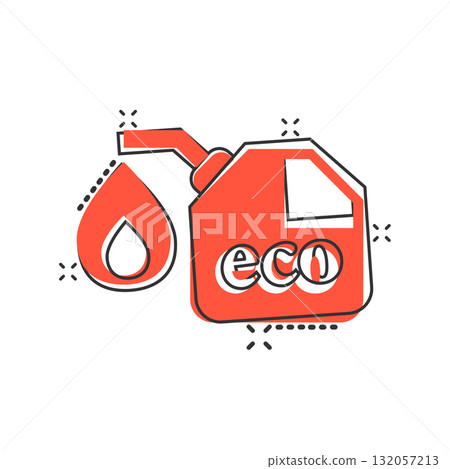 Gasoline canister icon in comic style. Petrol can cartoon vector illustration on white isolated background. Fuel container splash effect sign business concept. Gasoline canister icon in comic style. Petrol can cartoon vector illustration on white isolated background. Fuel container splash effect sign business concept. 132057213