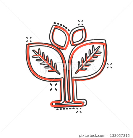 Leaf icon in comic style. Plant cartoon vector illustration on white isolated background. Flower splash effect sign business concept. Leaf icon in comic style. Plant cartoon vector illustration on white isolated background. Flower splash effect sign business concept. 132057215