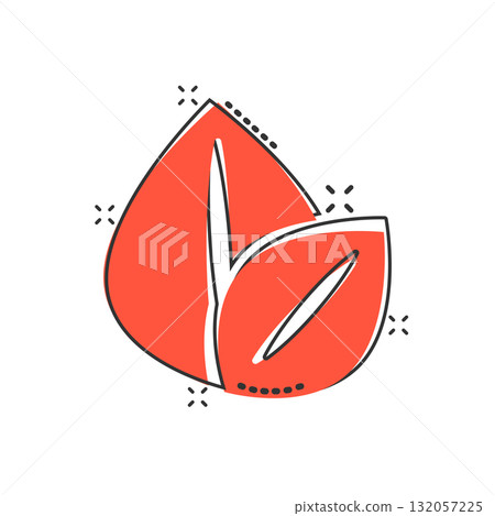 Leaf icon in comic style. Plant cartoon vector illustration on white isolated background. Flower splash effect sign business concept. Leaf icon in comic style. Plant cartoon vector illustration on white isolated background. Flower splash effect sign business concept. 132057225