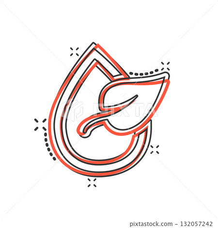 Natural drop water icon in comic style. Liquid cartoon vector illustration on white isolated background. Droplet splash effect business concept. Natural drop water icon in comic style. Liquid cartoon vector illustration on white isolated background. Droplet splash effect business concept. 132057242