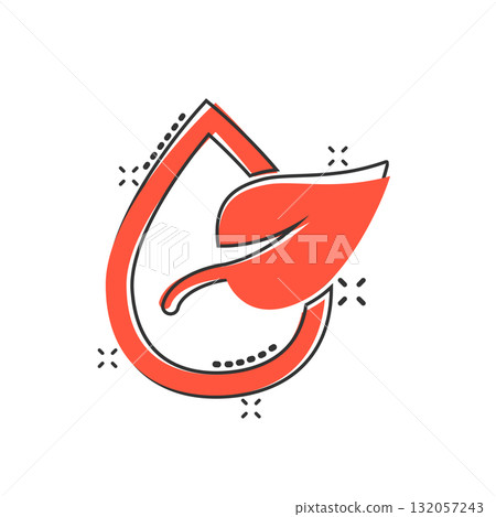 Natural drop water icon in comic style. Liquid cartoon vector illustration on white isolated background. Droplet splash effect business concept. 132057243