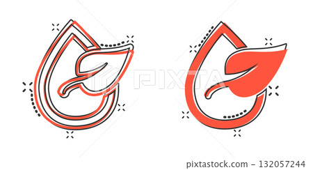Natural drop water icon in comic style. Liquid cartoon vector illustration on white isolated background. Droplet splash effect business concept. Natural drop water icon in comic style. Liquid cartoon vector illustration on white isolated background. Droplet splash effect business concept. 132057244