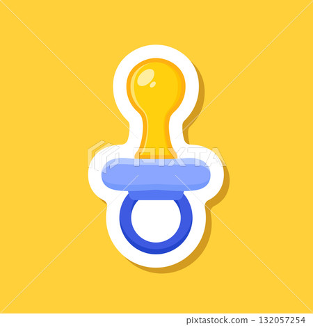 Baby pacifier sticker icon in flat style. Nipple for newborn child vector illustration on isolated background. Soother sign business concept. 132057254