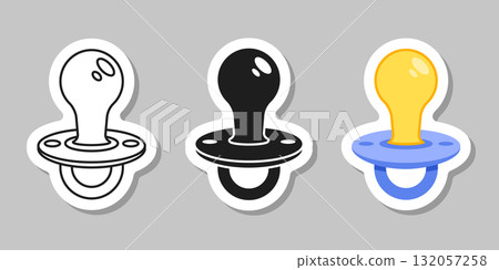 Baby pacifier sticker icon set collection in flat style. Nipple for newborn child vector illustration on isolated background. Soother sign business concept. 132057258