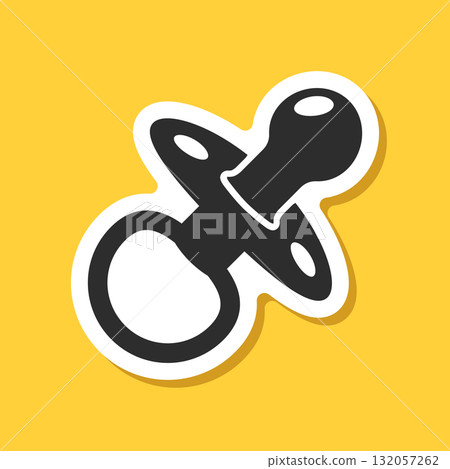 Baby pacifier sticker icon in flat style. Nipple for newborn child vector illustration on isolated background. Soother sign business concept. Baby pacifier sticker icon in flat style. Nipple for newborn child vector illustration on isolated background. Soother sign business concept. 132057262