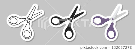 Scissor sticker icon set collection in flat style. Cutting hair equipment vector illustration on isolated background. Hairdressing sign business concept. 132057278