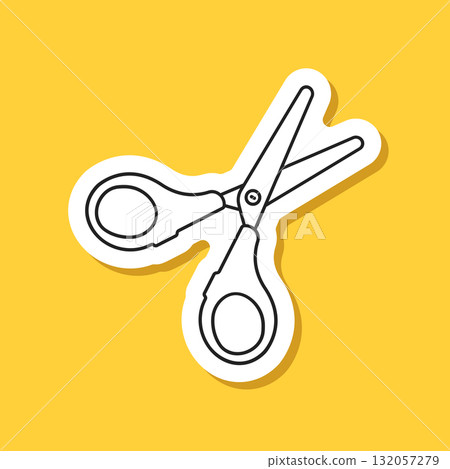 Scissor sticker icon in flat style. Cutting hair equipment vector illustration on isolated background. Hairdressing sign business concept. 132057279