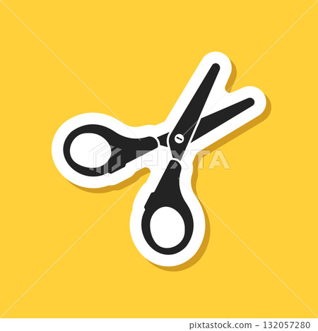 Scissor sticker icon in flat style. Cutting hair equipment vector illustration on isolated background. Hairdressing sign business concept. Scissor sticker icon in flat style. Cutting hair equipment vector illustration on isolated background. Hairdressing sign business concept. 132057280