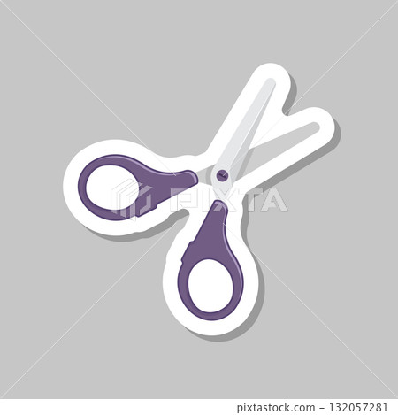 Scissor sticker icon in flat style. Cutting hair equipment vector illustration on isolated background. Hairdressing sign business concept. 132057281