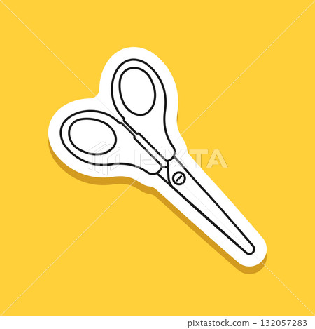 Scissor sticker icon in flat style. Cutting hair equipment vector illustration on isolated background. Hairdressing sign business concept. 132057283