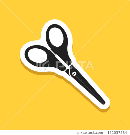 Scissor sticker icon in flat style. Cutting hair equipment vector illustration on isolated background. Hairdressing sign business concept. 132057284